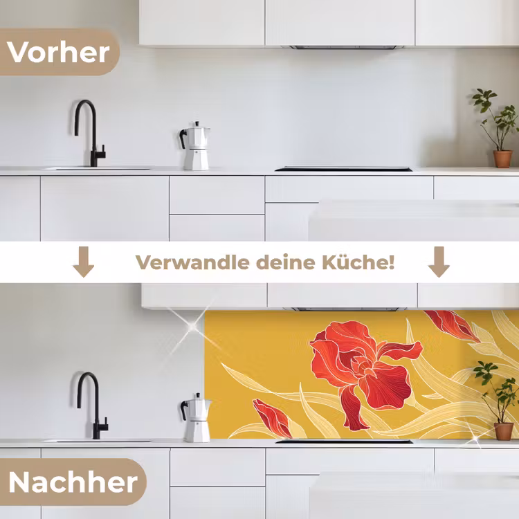 Küchenrückwand - Blumen – Illustration – Rot - Bloemen - Illustratie - Rood keuken achterwand 2 middel