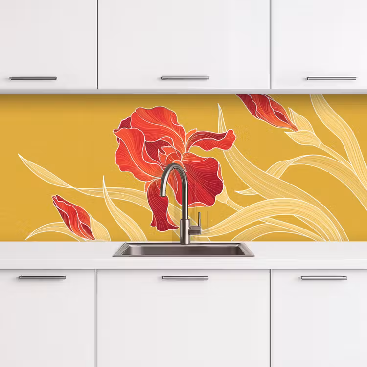 Küchenrückwand - Blumen – Illustration – Rot - Bloemen - Illustratie - Rood keuken achterwand 2 middel