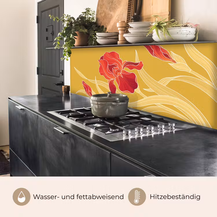 Küchenrückwand - Blumen – Illustration – Rot - Bloemen - Illustratie - Rood keuken achterwand 2 middel