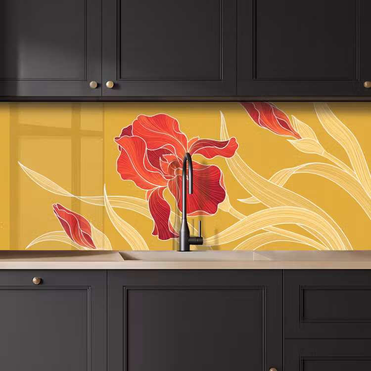 Küchenrückwand - Blumen – Illustration – Rot - Bloemen - Illustratie - Rood keuken achterwand 2 middel