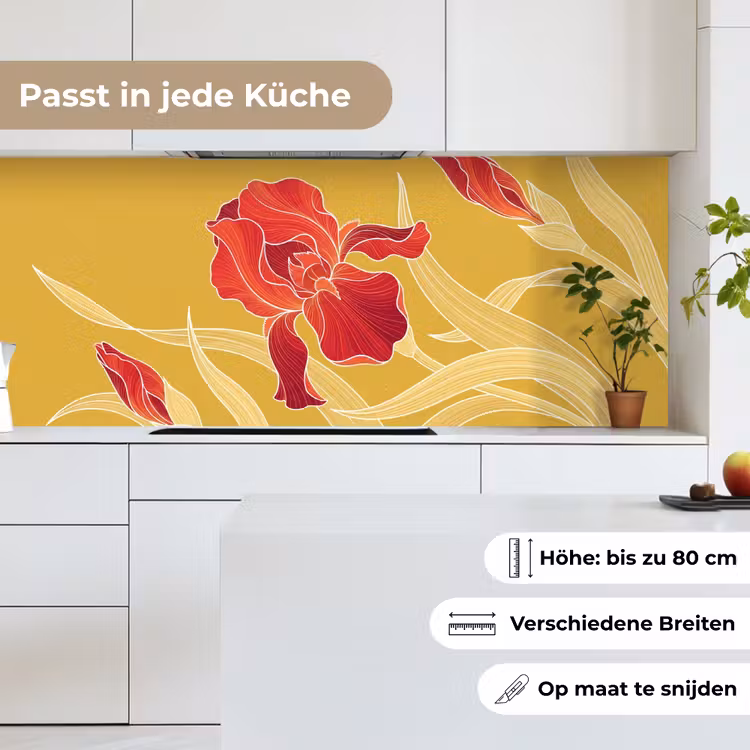 Küchenrückwand - Blumen – Illustration – Rot - Bloemen - Illustratie - Rood keuken achterwand 2 middel