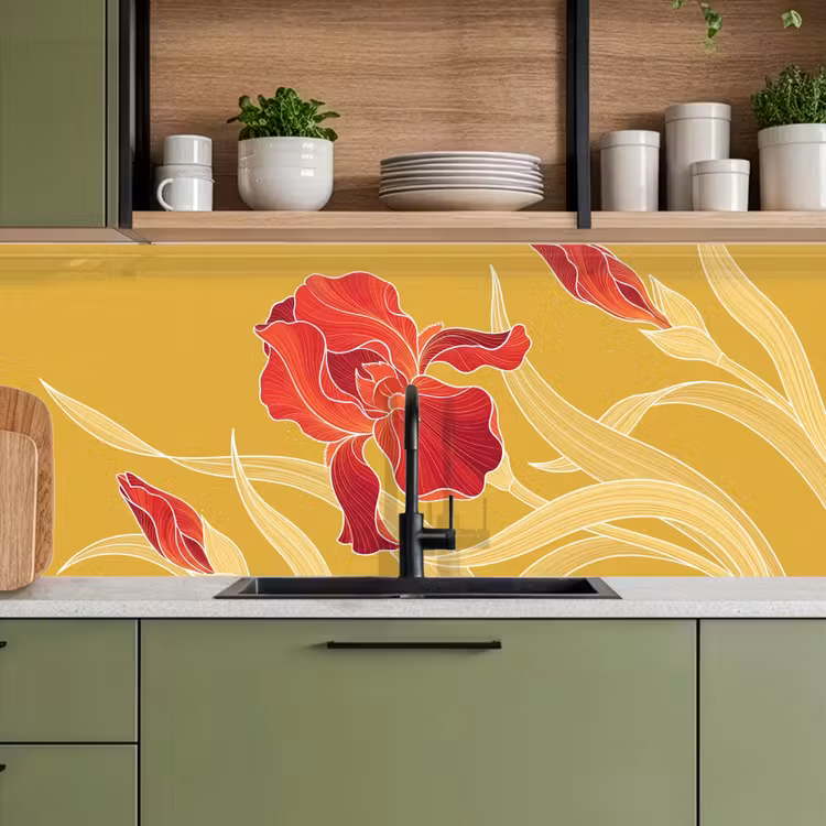 Küchenrückwand - Blumen – Illustration – Rot - Bloemen - Illustratie - Rood keuken achterwand 2 middel
