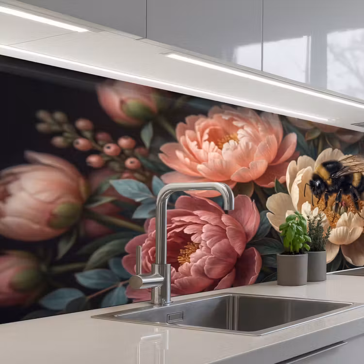 Bloemen - Insect - Natuur - Roze keuken achterwand 2 middel -3d_schuin