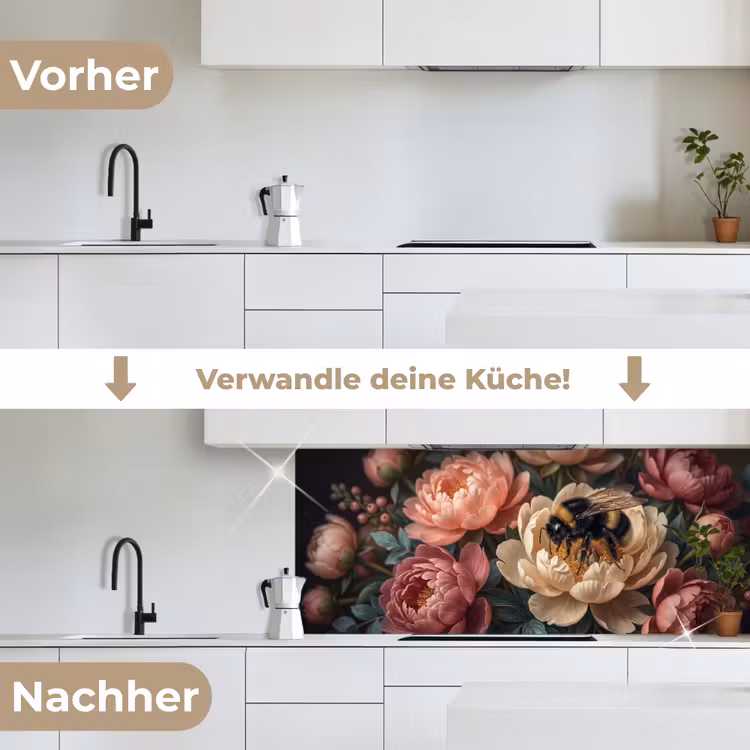 Bloemen - Insect - Natuur - Roze keuken achterwand 2 middel -voor-na_DE