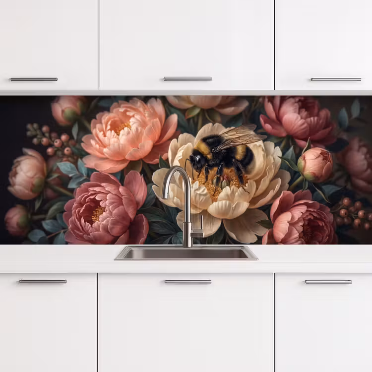 Bloemen - Insect - Natuur - Roze keuken achterwand 2 middel -3d