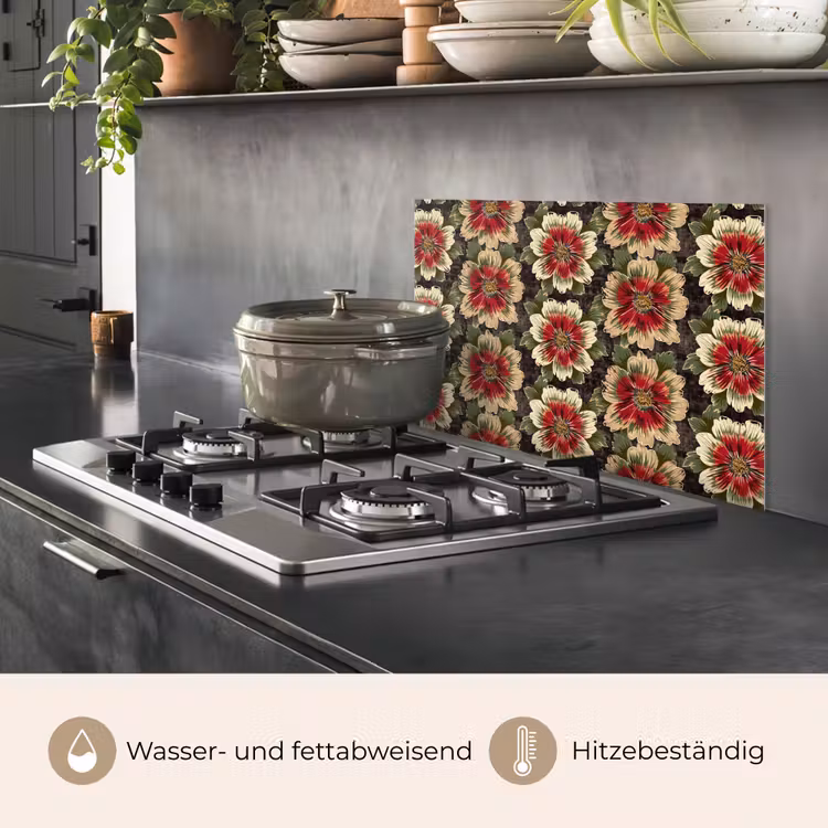 Bloemen - Klassiek - Patroon - Rood keuken achterwand spatscherm klein 900 -usp_DE