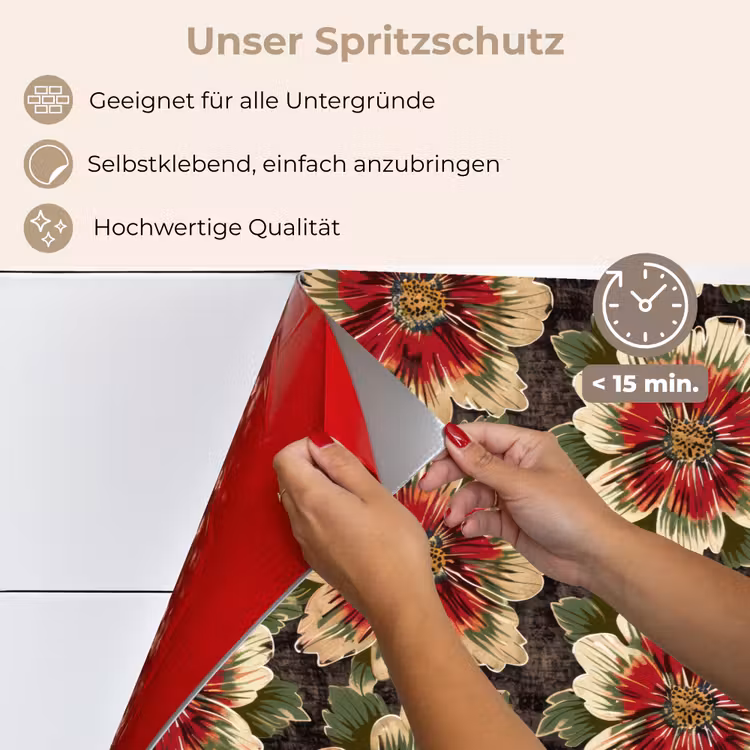 Bloemen - Klassiek - Patroon - Rood keuken achterwand spatscherm klein 900 -spatscherm_DE