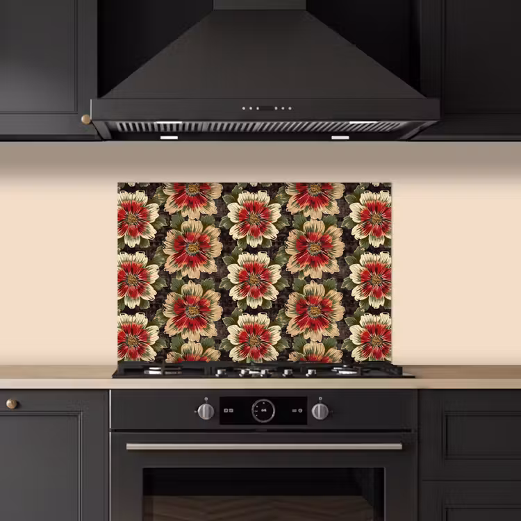 Bloemen - Klassiek - Patroon - Rood keuken achterwand spatscherm klein 900 -sfeer1