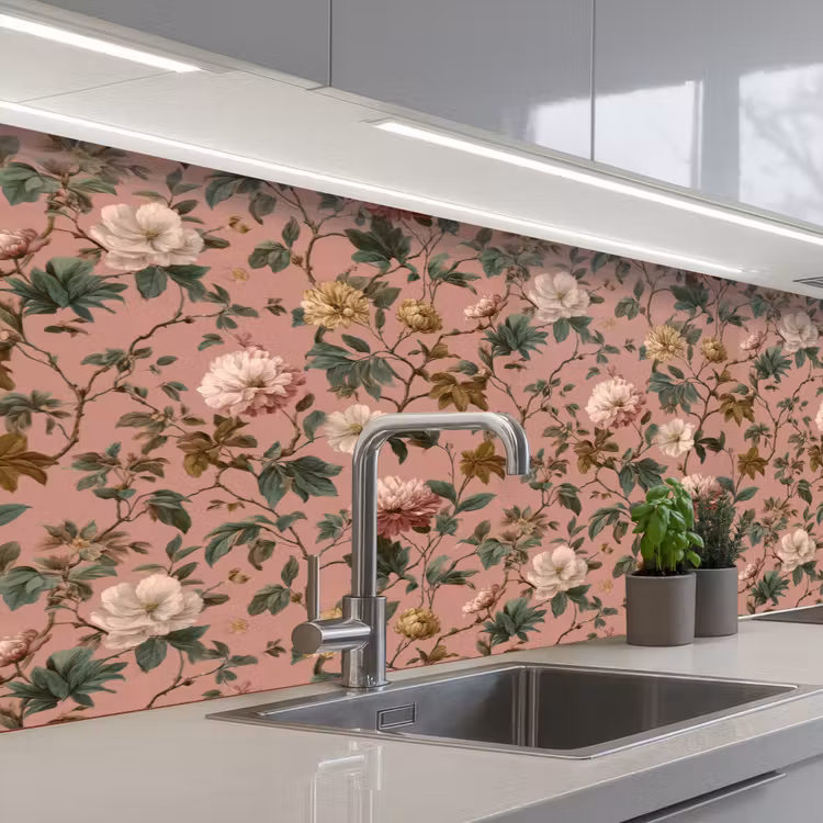 Bloemen - Klassiek - Roze keuken achterwand 2 middel 871 -3d_schuin