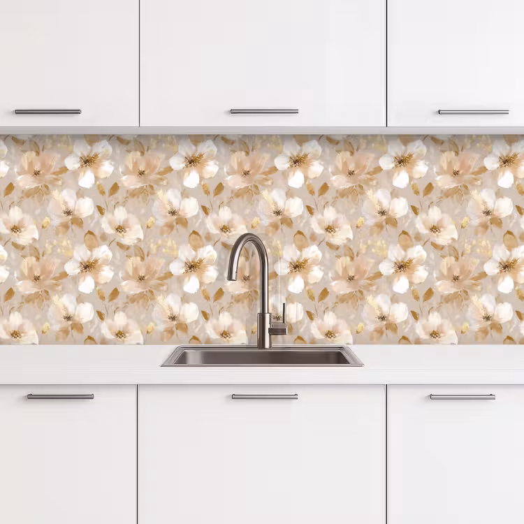 Bloemen - artistiek - Goud keuken achterwand 2 middel 871 -3d