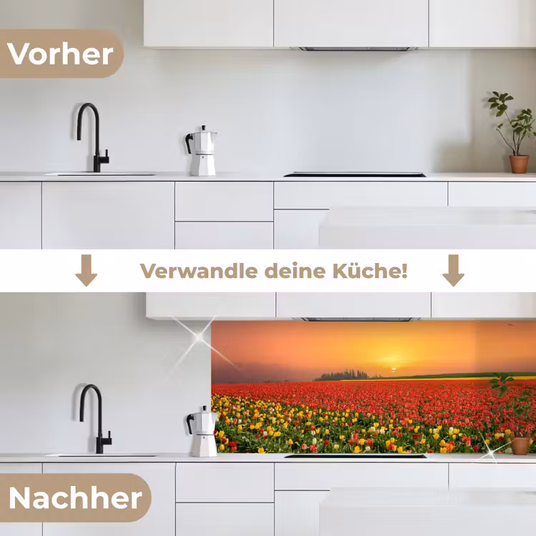 Bloemen - Landschap - Tulpen - Zonsondergang keuken achterwand 2 middel -voor-na_DE
