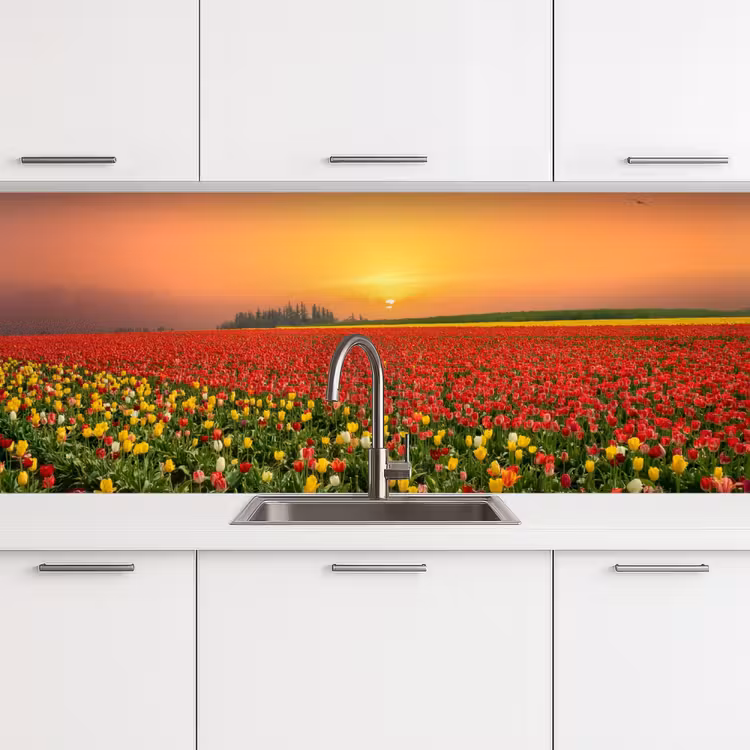 Bloemen - Landschap - Tulpen - Zonsondergang keuken achterwand 2 middel -3d