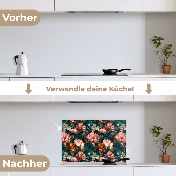 Bloemen - Schilderachtig - Patroon - Roze keuken achterwand spatscherm klein 900 -voor_na_DE