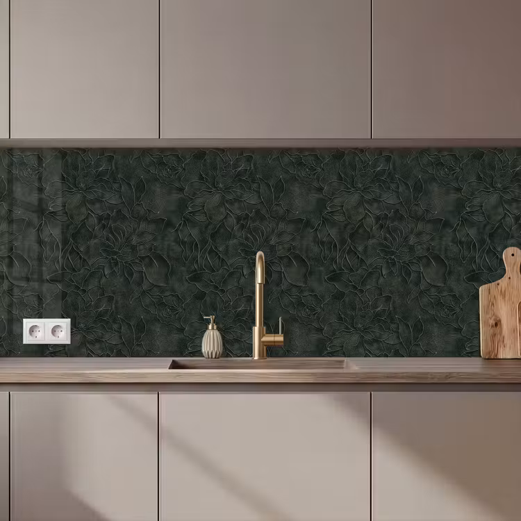 Bloemen - Lijnen - Groen keuken achterwand 2 middel 871 zz_3dshopping
