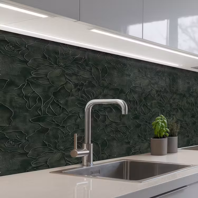 Bloemen - Lijnen - Groen keuken achterwand 2 middel 871 -3d_schuin