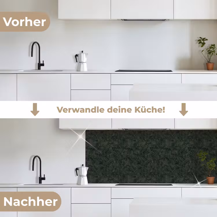 Bloemen - Lijnen - Groen keuken achterwand 2 middel 871 -voor-na_DE