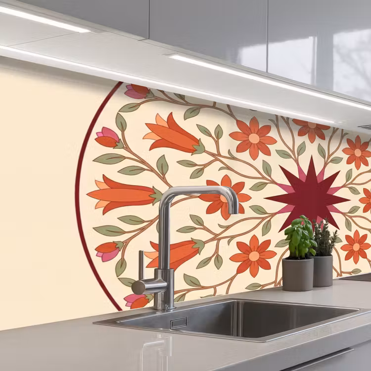 Bloemen - Mandala - Decoratief - Rood keuken achterwand 2 middel -3d_schuin