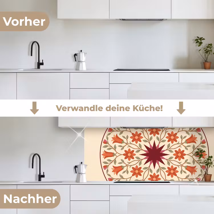 Bloemen - Mandala - Decoratief - Rood keuken achterwand 2 middel -voor-na_DE