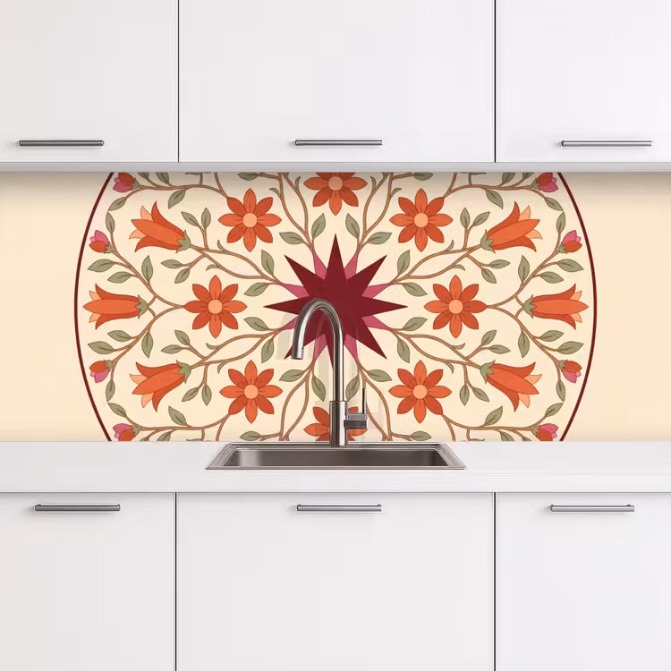 Bloemen - Mandala - Decoratief - Rood keuken achterwand 2 middel -3d