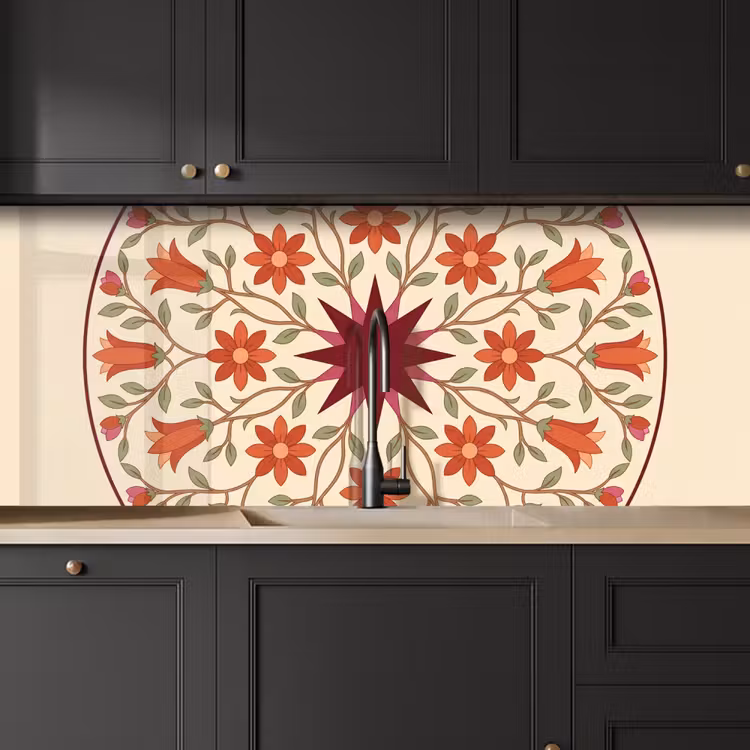 Bloemen - Mandala - Decoratief - Rood keuken achterwand 2 middel -sfeer1