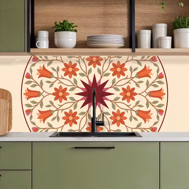 Bloemen - Mandala - Decoratief - Rood keuken achterwand 2 middel -sfeer3