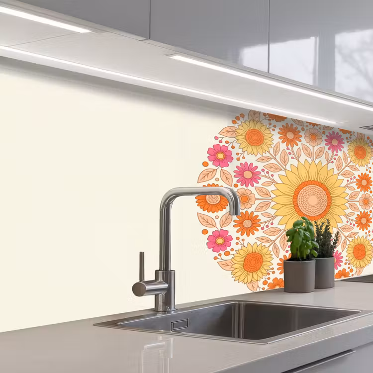 Bloemen - Mandala - Patroon - Kleurrijk keuken achterwand 2 middel -3d_schuin