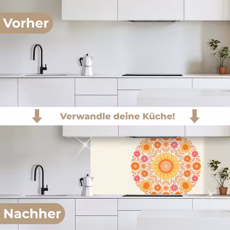 Bloemen - Mandala - Patroon - Kleurrijk keuken achterwand 2 middel -voor-na_DE