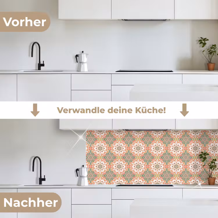 Bloemen - Mandala - Vintage - Patronen keuken achterwand 2 middel 871 -voor-na_DE