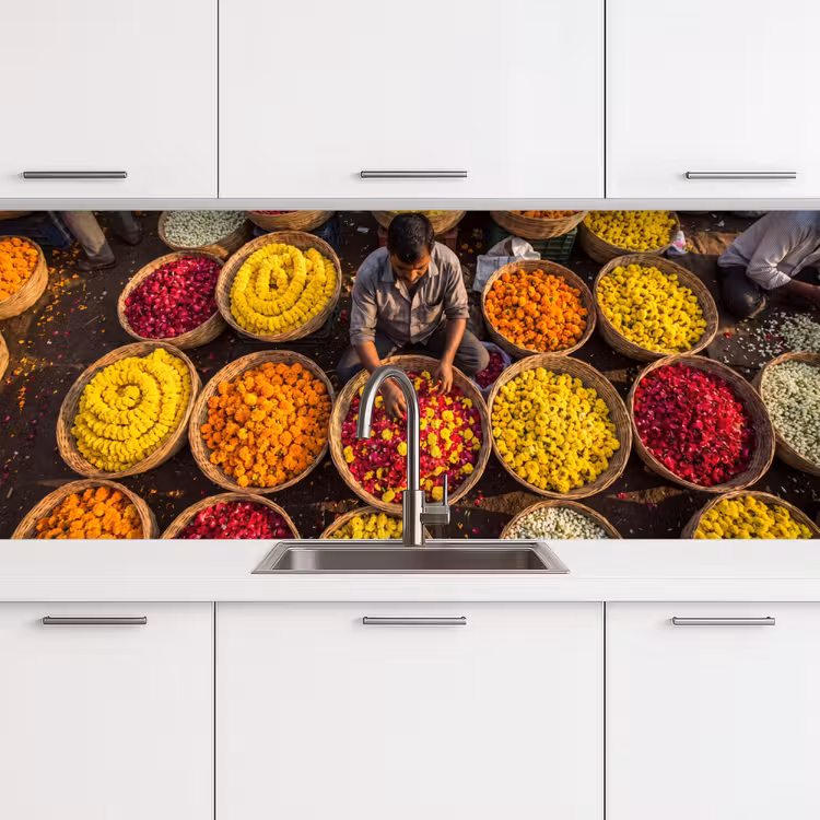 Küchenrückwand - Blumen – Markt – Bunt - Bloemen - Markt - Kleurrijk keuken achterwand 2 middel