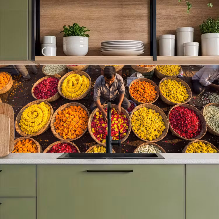 Küchenrückwand - Blumen – Markt – Bunt - Bloemen - Markt - Kleurrijk keuken achterwand 2 middel