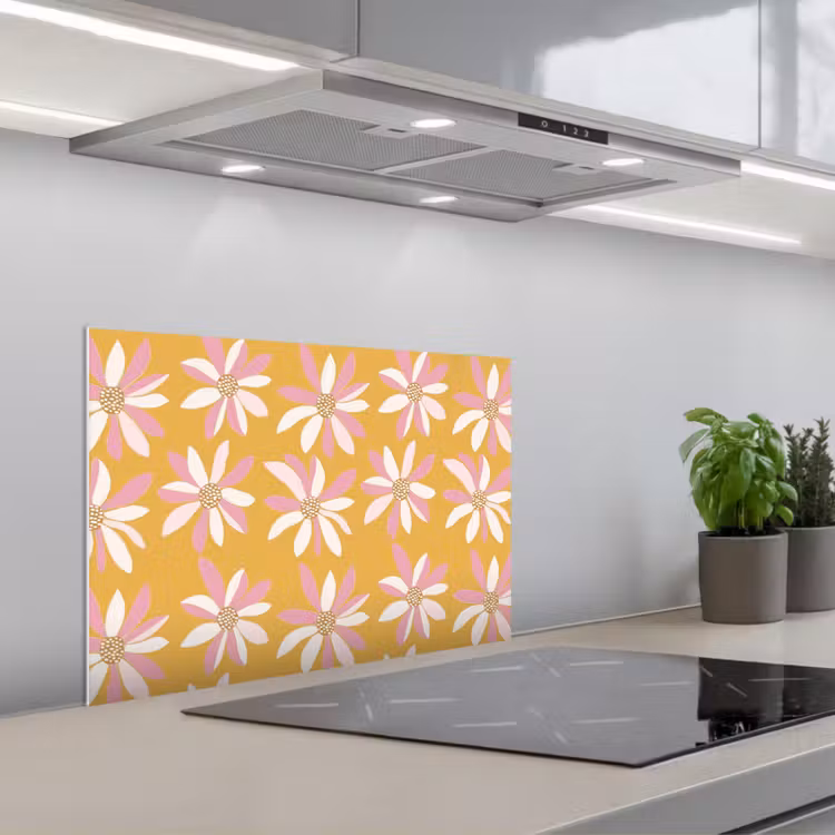 Bloemen - Modern - Geel keuken achterwand spatscherm klein 900 -3d_schuin