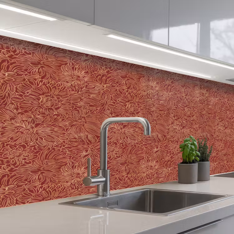 Bloemen - Motief - Rood keuken achterwand 2 middel 871 -3d_schuin