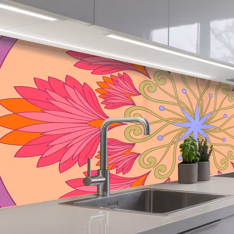 Bloemen - Patroon - Abstract - Roze - Decoratief keuken achterwand 2 middel -3d_schuin