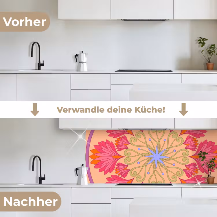 Bloemen - Patroon - Abstract - Roze - Decoratief keuken achterwand 2 middel -voor-na_DE