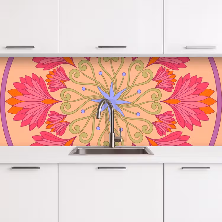Bloemen - Patroon - Abstract - Roze - Decoratief keuken achterwand 2 middel -3d