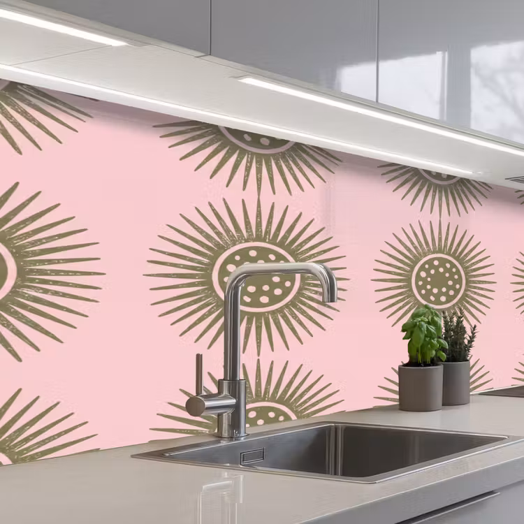 Bloemen - Patroon - Abstract - Roze - Groen keuken achterwand 2 middel -3d_schuin