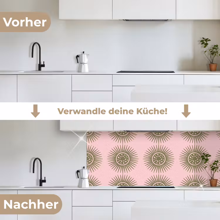 Bloemen - Patroon - Abstract - Roze - Groen keuken achterwand 2 middel -voor-na_DE
