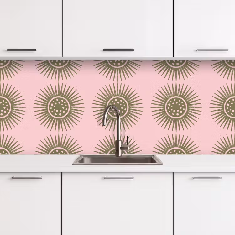 Bloemen - Patroon - Abstract - Roze - Groen keuken achterwand 2 middel -3d