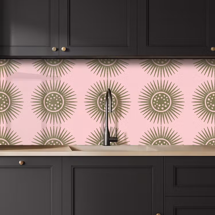 Bloemen - Patroon - Abstract - Roze - Groen keuken achterwand 2 middel -sfeer1