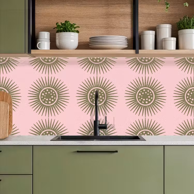 Bloemen - Patroon - Abstract - Roze - Groen keuken achterwand 2 middel -sfeer3