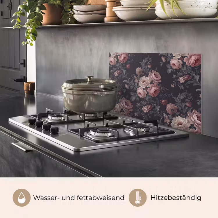 Bloemen - Patroon - Sierlijk - Roze - Donker keuken achterwand spatscherm klein -usp_DE
