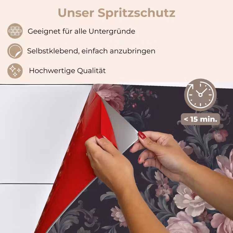 Bloemen - Patroon - Sierlijk - Roze - Donker keuken achterwand spatscherm klein -spatscherm_DE