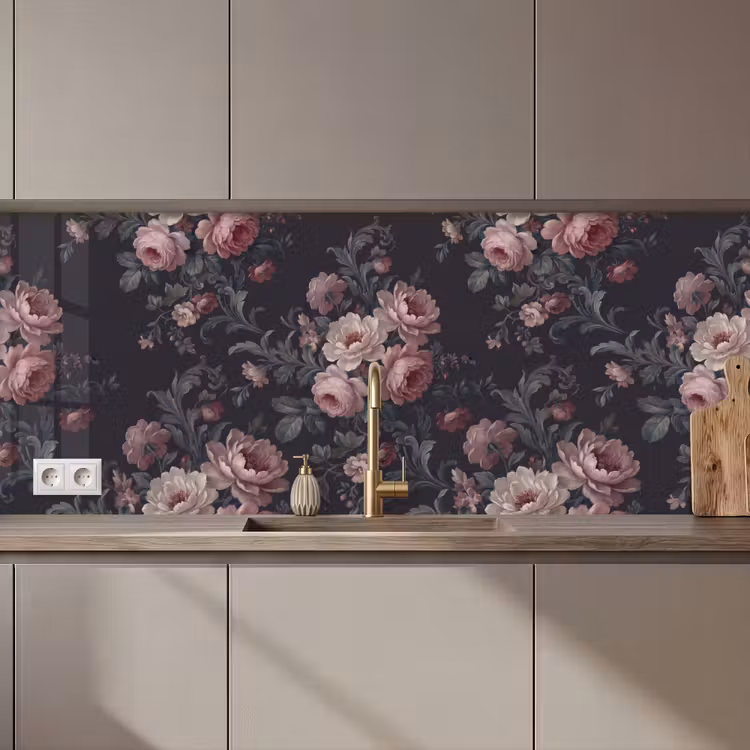 Bloemen - Patroon - Sierlijk - Roze - Donker keuken achterwand 2 middel zz_3dshopping