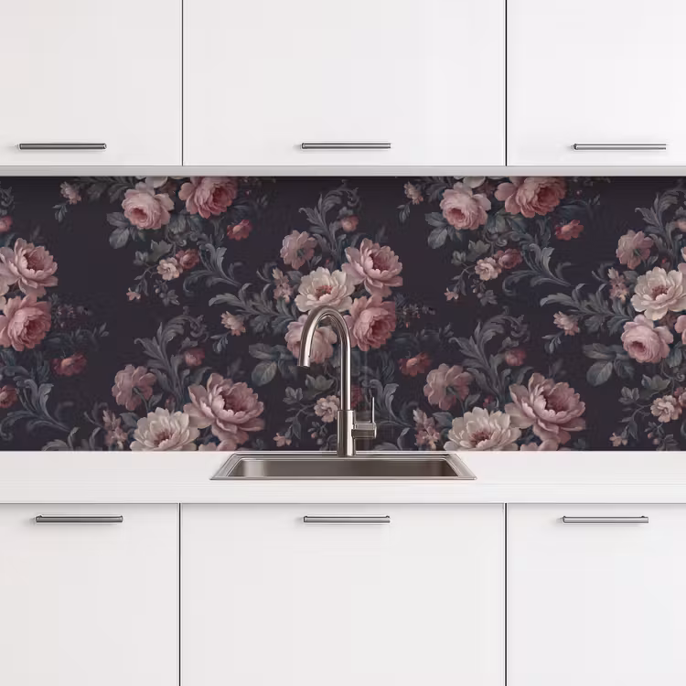 Bloemen - Patroon - Sierlijk - Roze - Donker keuken achterwand 2 middel -3d