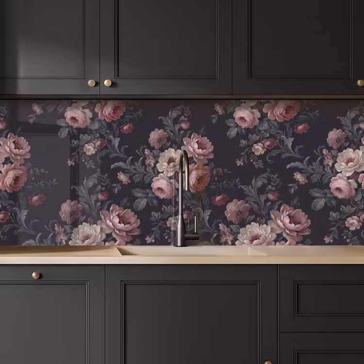 Bloemen - Patroon - Sierlijk - Roze - Donker keuken achterwand 2 middel -sfeer1