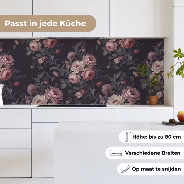 Bloemen - Patroon - Sierlijk - Roze - Donker keuken achterwand 2 middel -sfeer4_DE