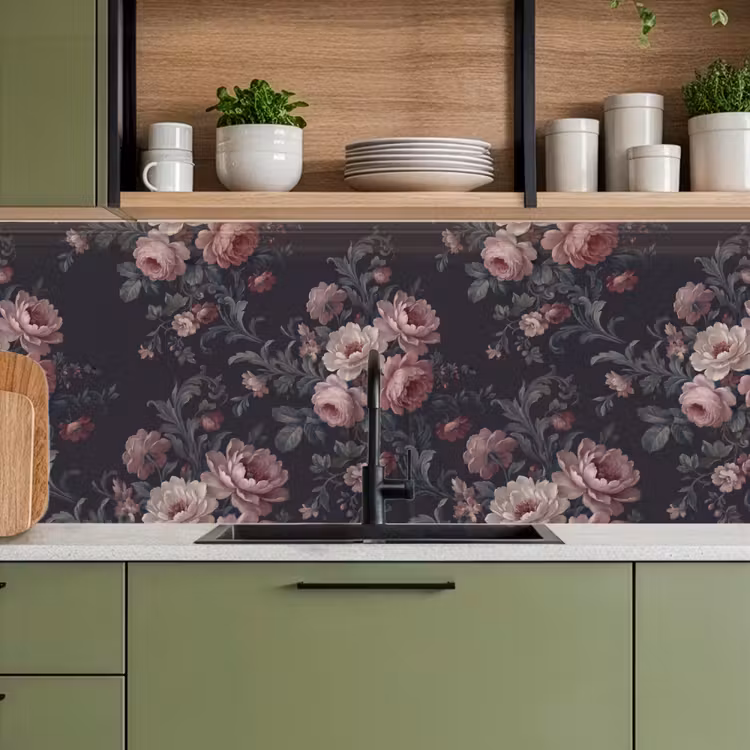 Bloemen - Patroon - Sierlijk - Roze - Donker keuken achterwand 2 middel -sfeer3