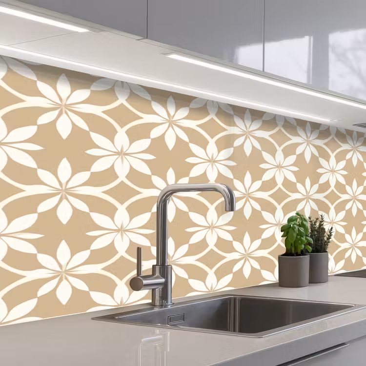 Bloemen - Patroon - Beige keuken achterwand 2 middel 871 -3d_schuin