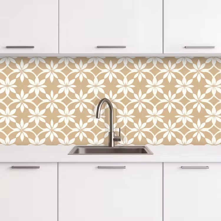Bloemen - Patroon - Beige keuken achterwand 2 middel 871 -3d