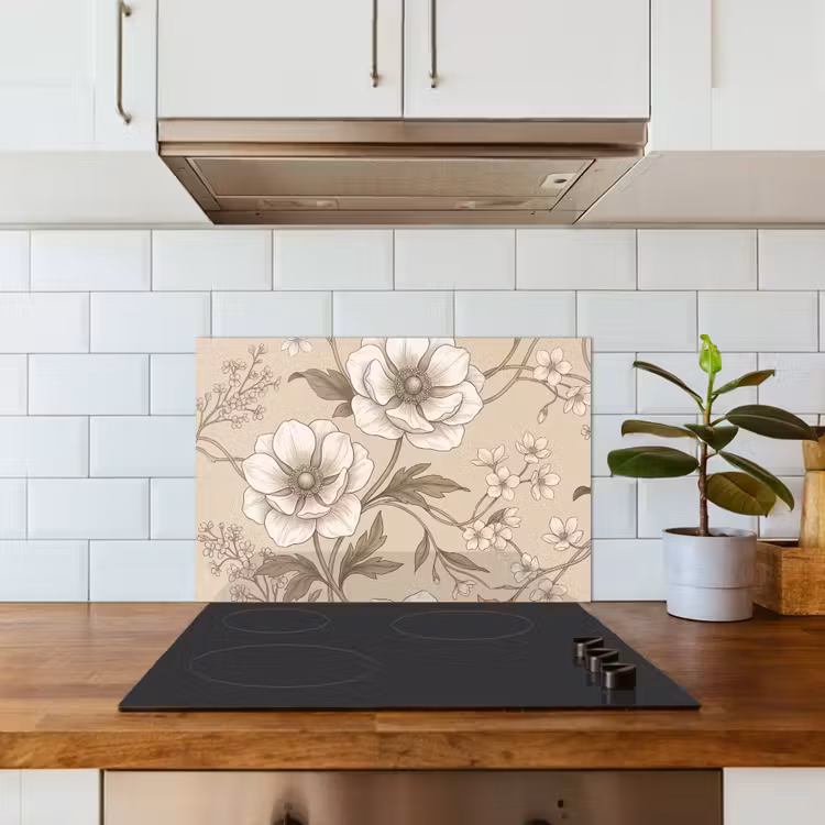 Bloemen - Patroon - Beige keuken achterwand spatscherm klein -sfeer2